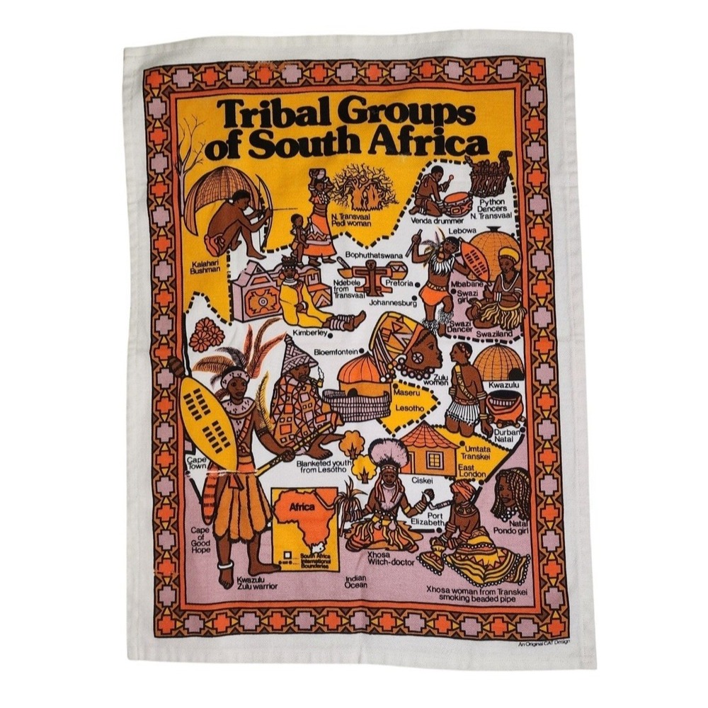 Tribal Groups Of South Africa Dish Tea Towel Landmarks African Collectible
